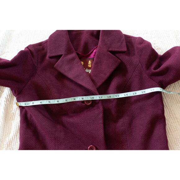 Vintage 90s  Wool Pea Coat Raspberry Maroon Burgundy S Golden First SMALL FLAW - Picture 5 of 7